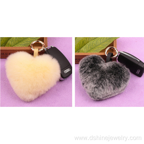 Fur Bag Genuine Rex Rabbit Heart Shape Fur Ball Key Chain